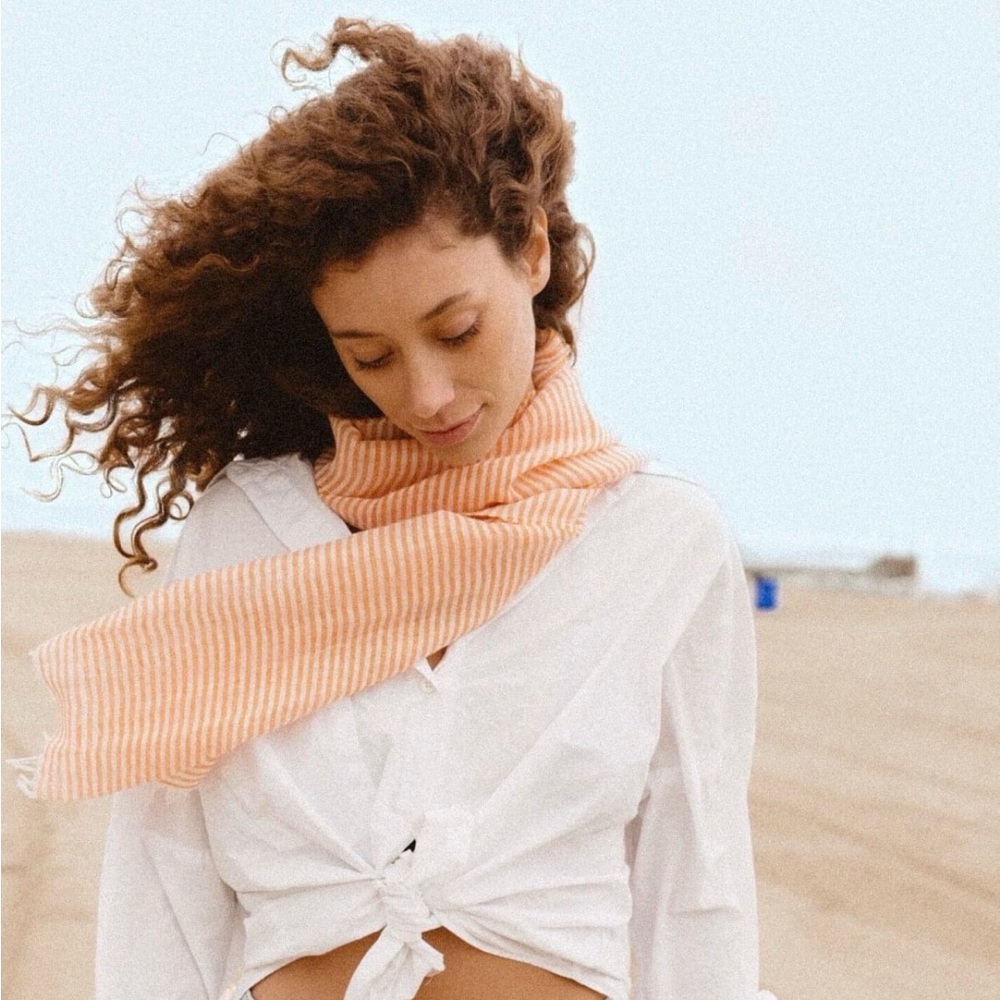 Lightweight Linen/Cotton Scarf with Eyelash Fringe